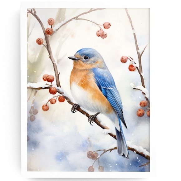 Eastern Bluebird Wall Art Print Poster Unframed - Watercolor Animal Print - Picture 1 of 5